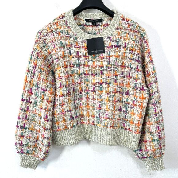 March New York Sweater Womens Large‎ Multi Gold Metallic Basketweave Knit Party - Picture 1 of 9